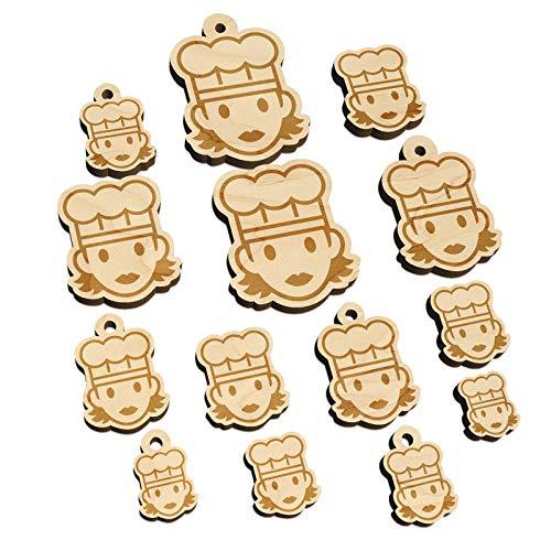 Occupation Chef Cook Woman Icon Mini Wood Shape Charms Jewelry DIY Craft - 20mm
