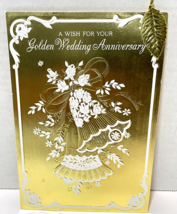 Rare VTG 1970s Hallmark Golden Wedding Anniversary Greeting Card Embossed Gold - $35.37