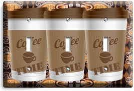Coffee Time Paper Cup Light Switch 3 Gang Plate Room Kitchen Cafe Shop Art Decor - $16.73