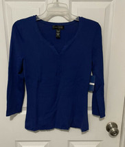 Cable &amp; Gauge Blue 3/4 Sleeve Stretch V-Neck Blouse Top Shirt S NWT - $24.74