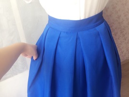 Royal Blue A Line Full Midi Length Taffeta Tea Length Skirt pockets Plus Size image 4