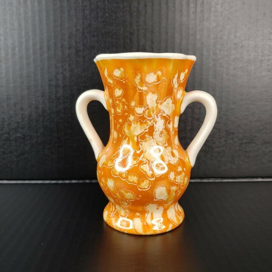 European Bohemian Art Pottery Vase Made in Czechoslovakia Orange