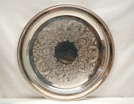 Wm. Rogers Silverplate Etched Flower Platter & Pierced Sides w Cloth Storage Bag - $39.59