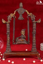 Antique Copper Pure Brass Bal Gopal On Swing Sculpture|31 Cm Medium Idol... - $110.00