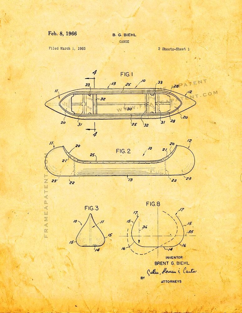 Canoe Patent Print - Golden Look - $7.95 - $40.95