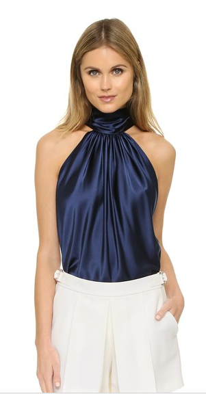 Image of Halter-Neck Silky Satin Blouse