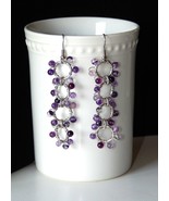 NEW HAND CRAFTED SILVER WIRE WRAPPED PIERCED EARRINGS W/AMETHYST GLASS B... - $15.35
