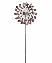 Flower Wind Spinner Garden Stake 84" High Copper Finish Triple Pronged Metal
