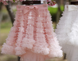Blush Pink Knee Length Layered Tutu Skirt Women Girl High Low Holiday Tutu Skirt image 3