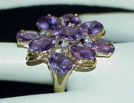 Antique 14K 9.00Ct Oval Amethyst Diamond Cocktail Ring Size 10.75 Gorgeo... - $683.09
