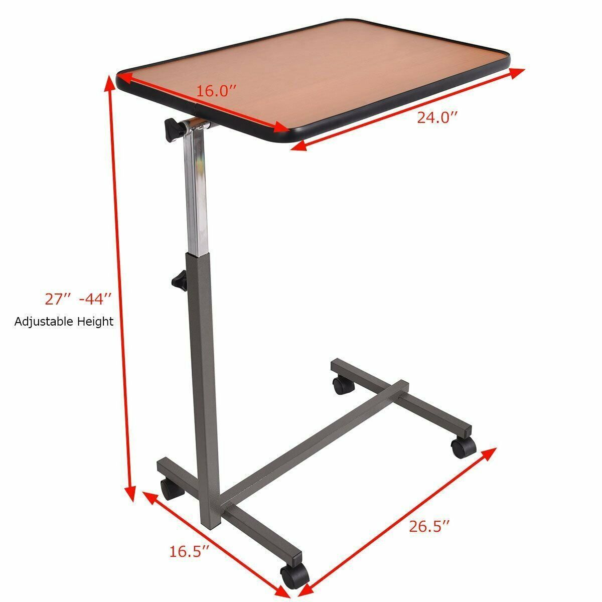 Adjustable Hospital Bedside Rolling Bed Tray Table Bedroom Furniture