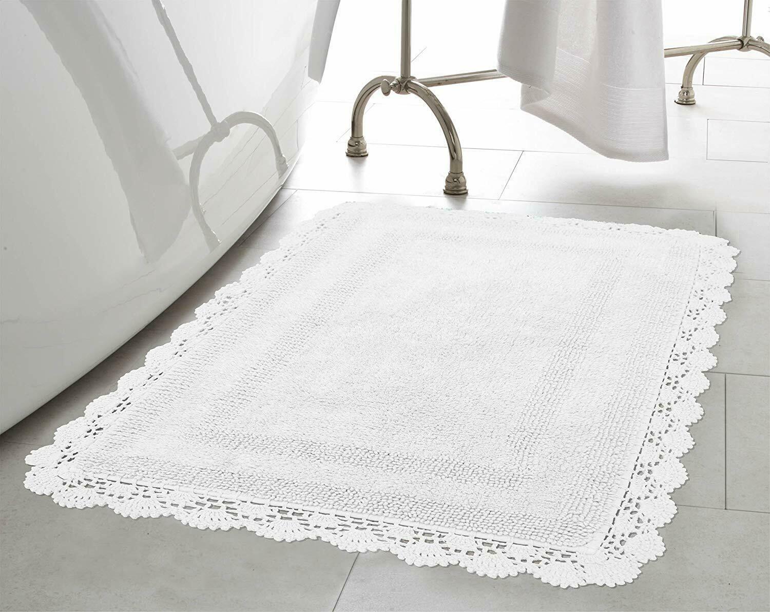 Bath Mat Rug 17" x 24" 100 Natural Cotton Woven Crochet Shabby Chic