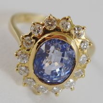 18K YELLOW GOLD BAND FLOWER RING WITH DIAMONDS AND BLUE TOPAZ, MADE IN ITALY image 4