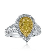 1.15 CT Pear Natural Fancy Light Yellow Diamond Engagement Ring 14k Whit... - $3,089.45