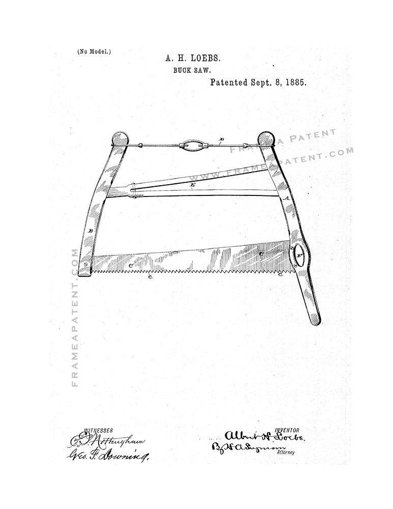 Buck Saw Patent Print - White