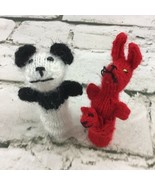 Handmade Finger Puppets Lot Of 2 Knit Animals Panda Bear Red Kangaroo W/... - $9.89