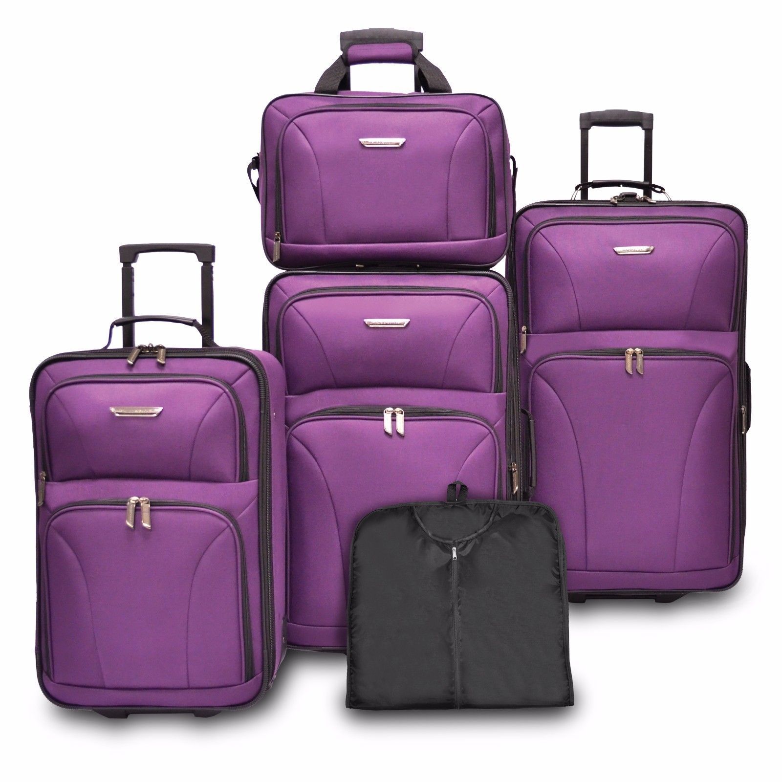 Travelers Choice Ultimate 5pc Purple Expand Luggage Tote Suitcase
