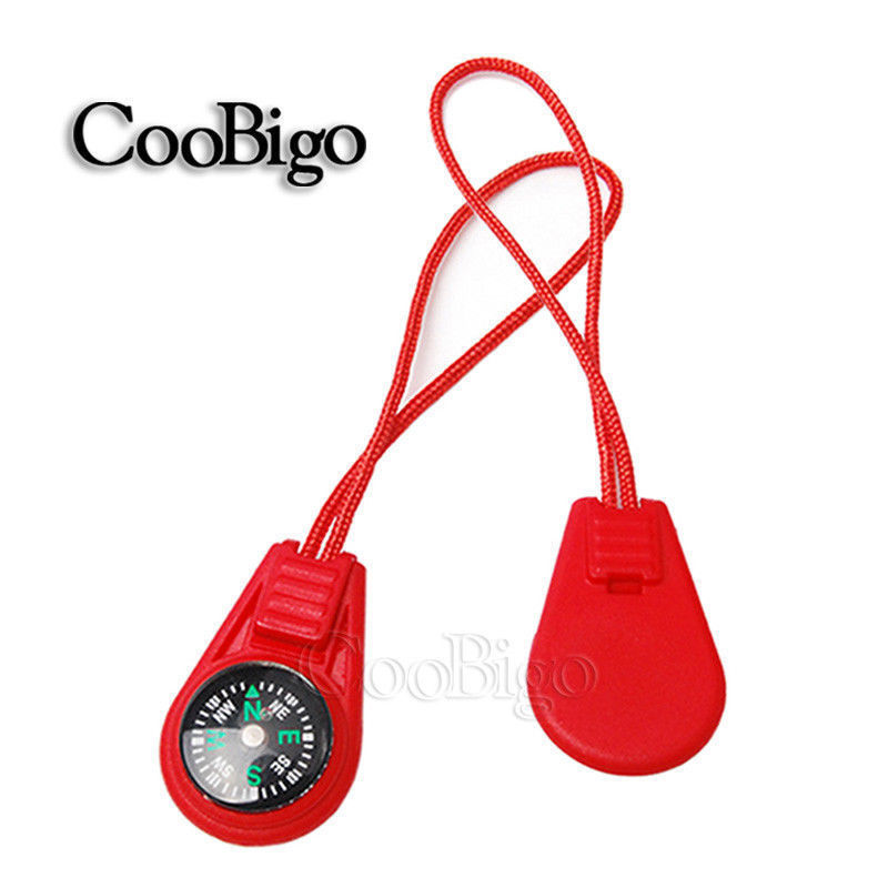 2pc  Red Zipper Pull Mini Compass Backpack Bag Strap Camping Travel US SELLER!
