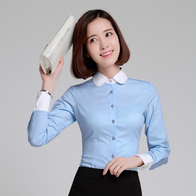 2018 Fashion Women Peter Pan Collar Long Sleeve Blouse Shirt Plus Size ...