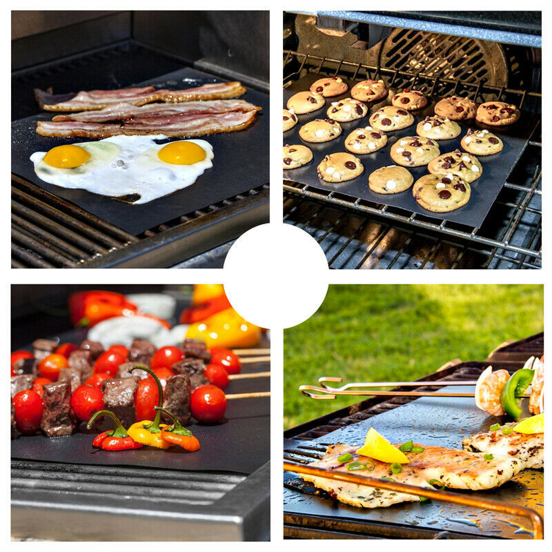 5 BBQ Black Grill Mats Baking Mats Non Stick Mat Pad Bake Cooking Sheet