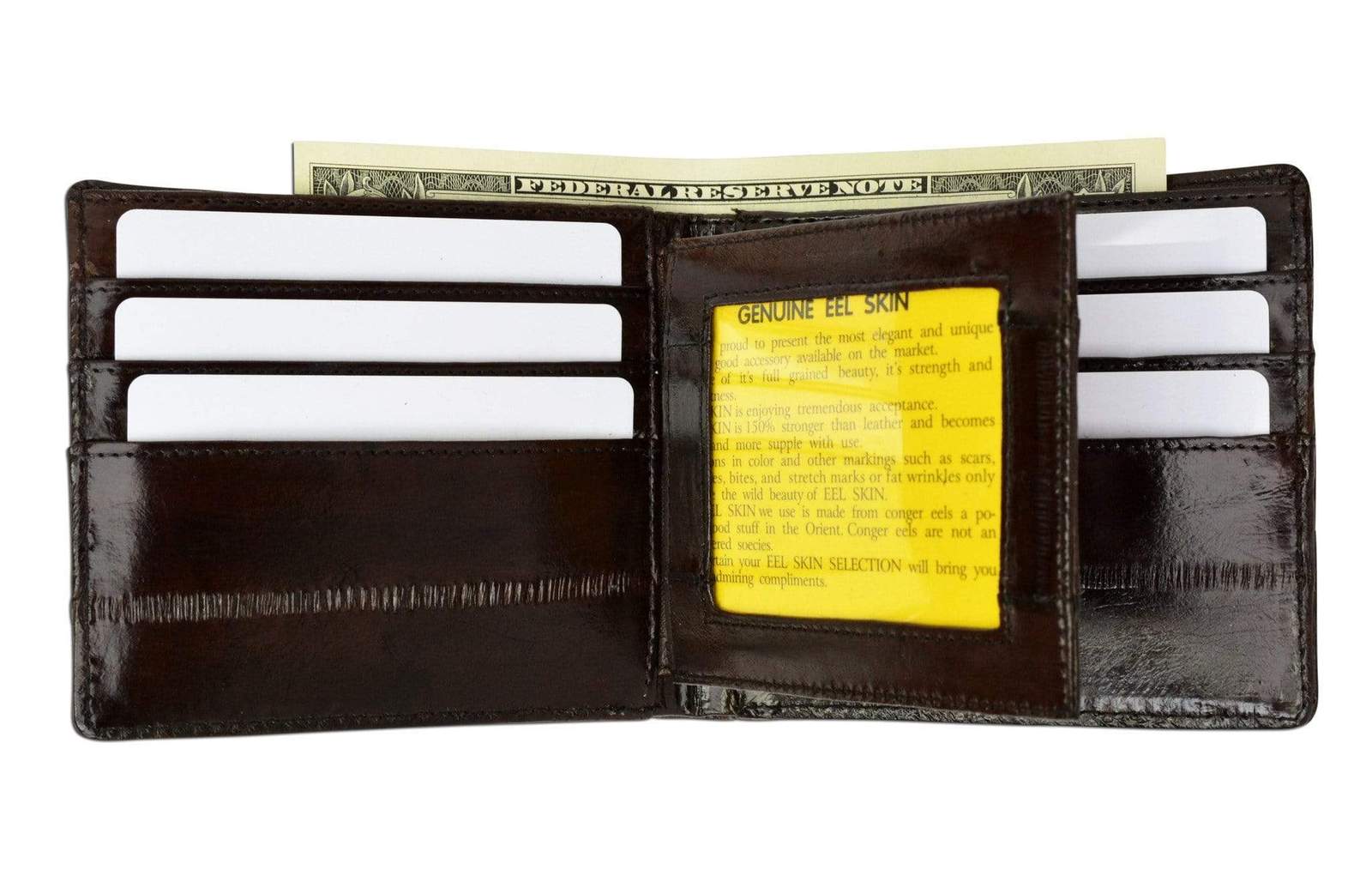 Genuine Eel Skin Bi fold Middle ID Flap Mens Wallet E 709