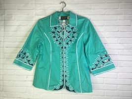 Bob Mackie Wearable Art Embroidered Cut Out Floral Zip Up Jacket Womens ... - $59.39