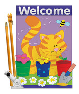 Garden Cat - Applique Decorative Pole Bracket House Flag Set HS110037-P2 - $64.97