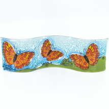 Fused Art Glass Red Orange Butterflies Wavy Sun Catcher Handmade Ecuador