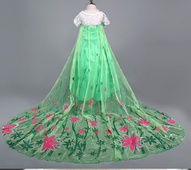 New Green elsa Costumes girls dresses cosplay party dress princess anna costumes Dresses