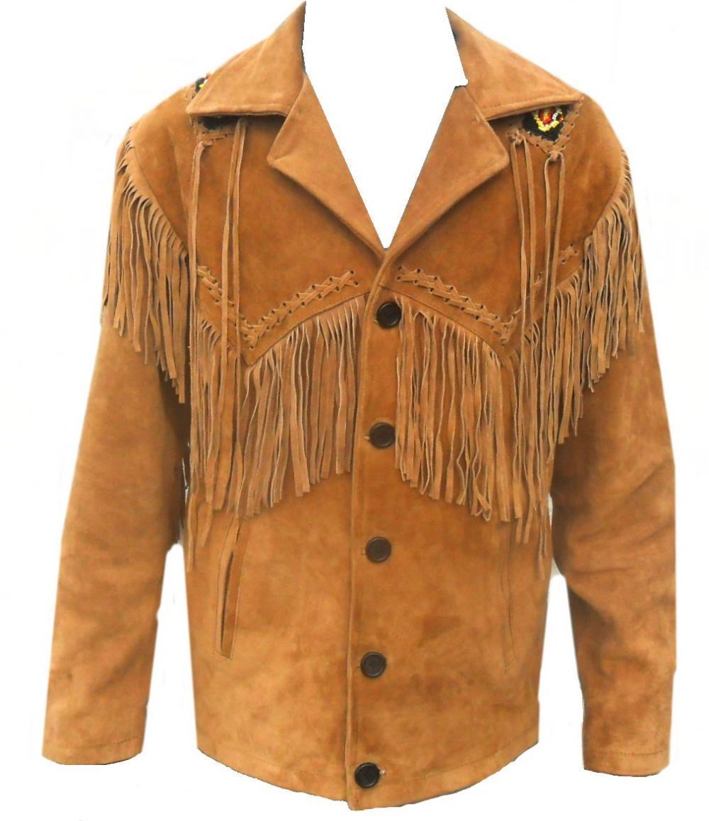 Men's New Native American Brown Beads Fringes Buffalo Suede Leather ...