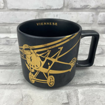 Starbucks Bi-Plane Airplane Viennese Coffee Mug 2016 Gold Black Collecti... - $14.49