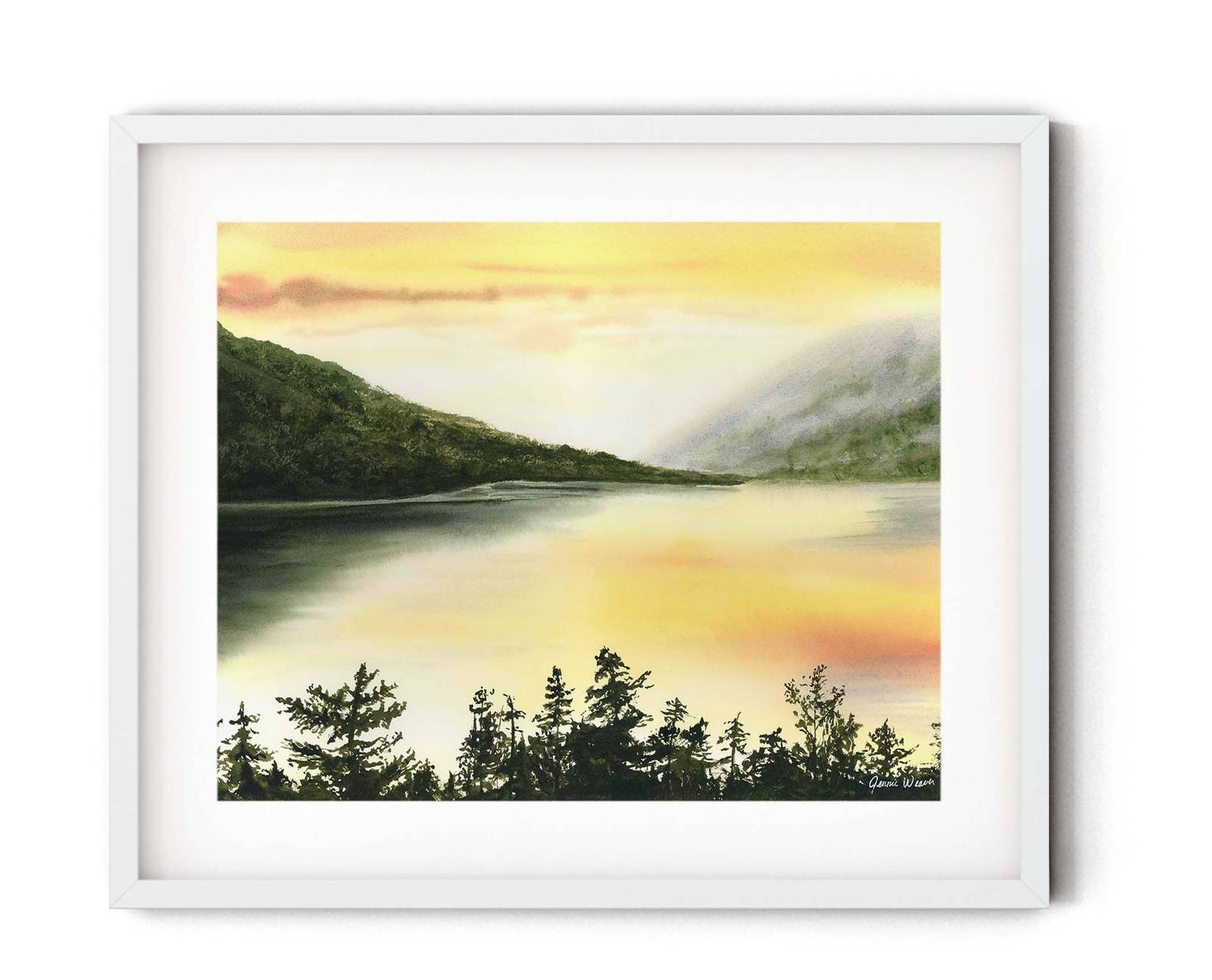 Primary image for Watercolor Lake Painting - Lake Painting - Watercolor Print - Nature Print