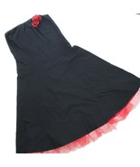 VTG Ruby Rox Black Strapless Red Tulle Flower Embellished Rockabilly Dre... - $29.29