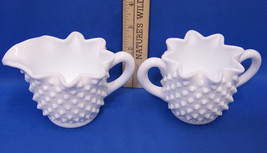 Set of 2 Fenton White Milk Glass Creamer & Sugar Bowl Hobnail Pinched Edges - $13.85