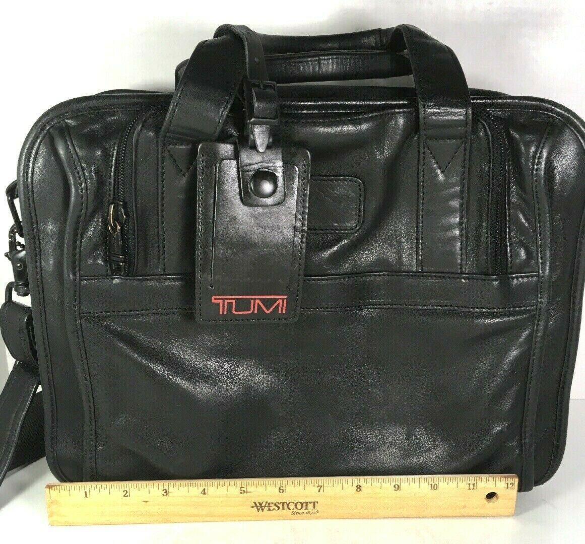 Tumi Vintage Black Leather Briefcase Tote Travel Business Bag Bags