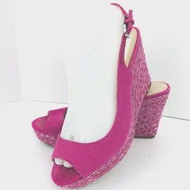 Franco Sarto Women Pink Canvas Slingback Open Toe Wedge Shoe SZ 8 M Rory Sandal - $27.71