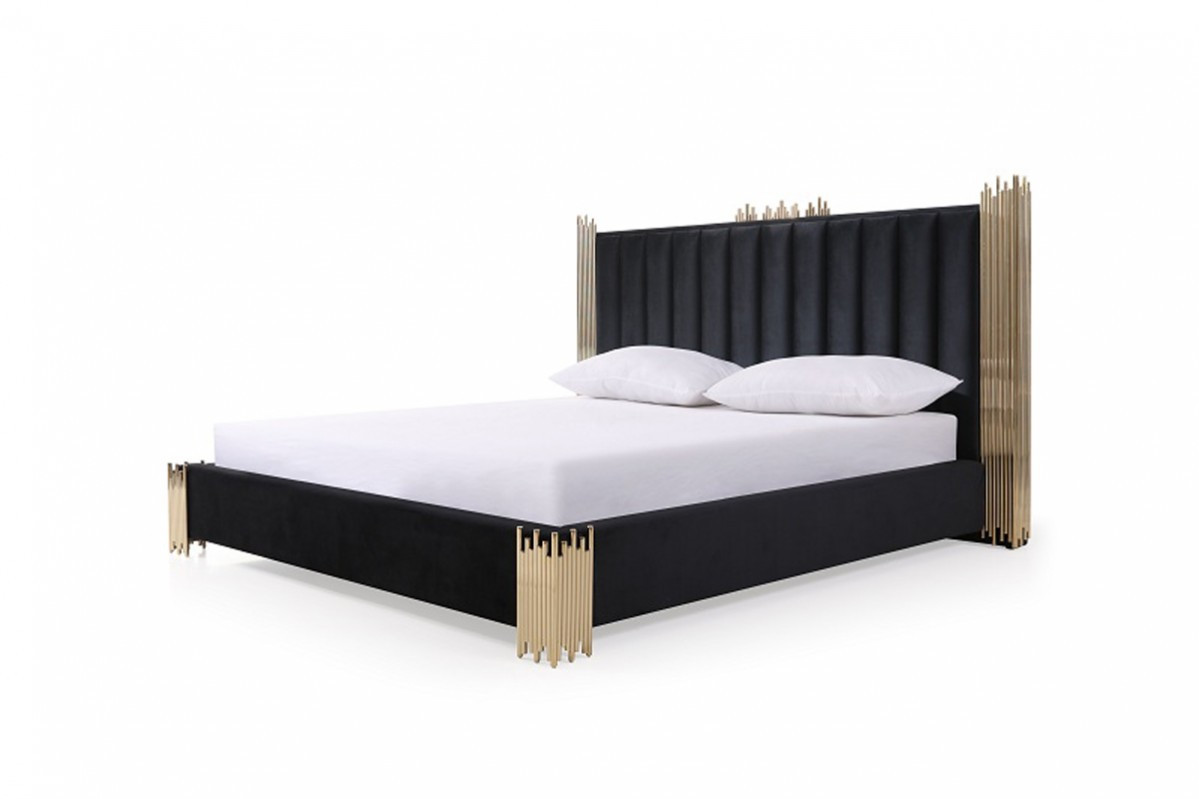 Modrest Token Modern Black & Gold Bed (EASTERN KING BED) Beds & Bed