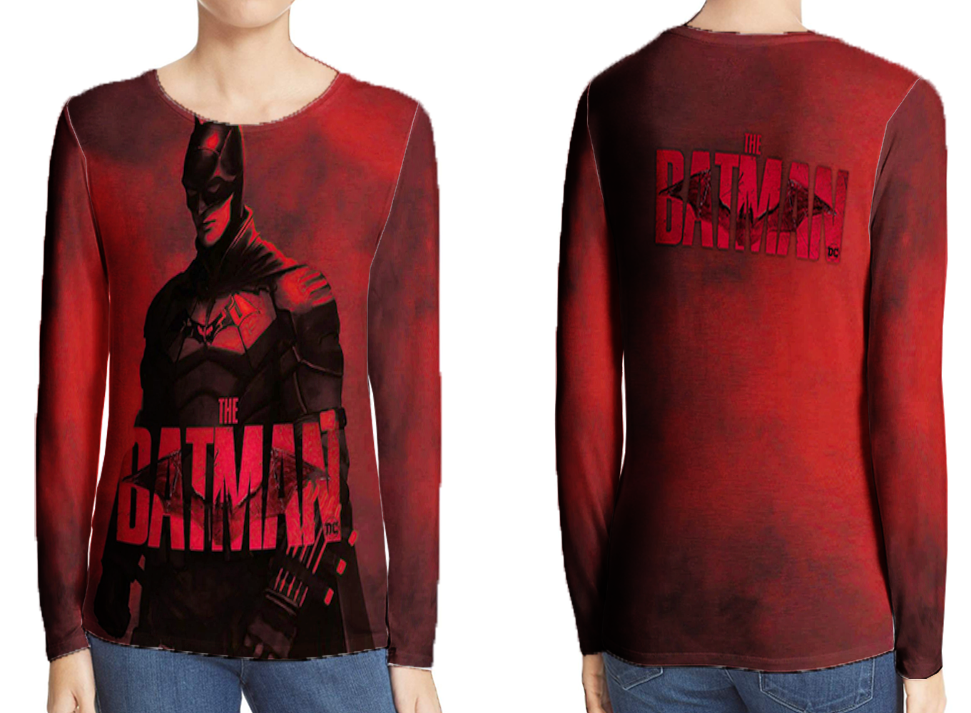The Batman 2022 Movie Long Sleeve T-shirt printed full print  color Tee