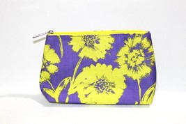 Clinique Purple Yellow Flowe Cosmetic Travel Purse Makeup Pouch Bag Lined Zipper - $8.99