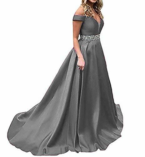 Off The Shoulder Beaded Long Formal Corset Prom Dress Evening Gown Gray US 8