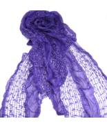Purple Scarf Wrap Alternating Loose Weave and Sheer w Sequins 14&quot; x 82&quot; - $13.36