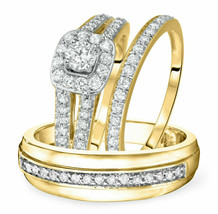 2 CT.TW Set di anelli da sposa abbinati con trio di diamanti in oro gial... - £101.99 GBP
