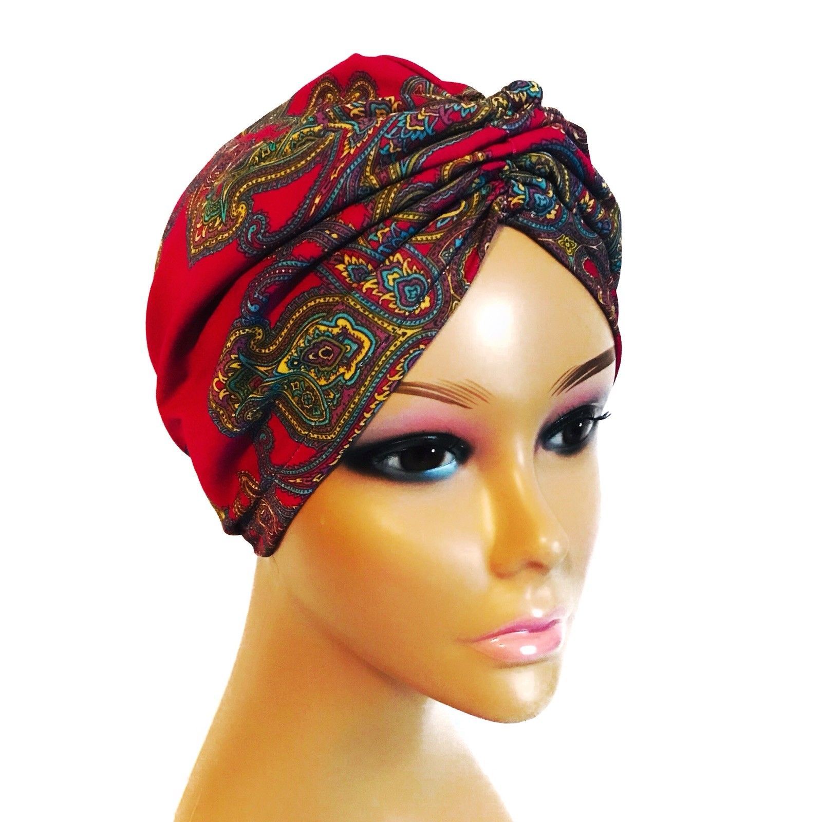 Fuchsia Turban Hair Wrap. Paisley Hijab Undercap. Satin Lined