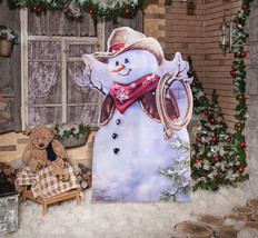 Little Cowboy Snowman Standee Outdoor Stand Up Decoration Lifesize Holiday - $59.35