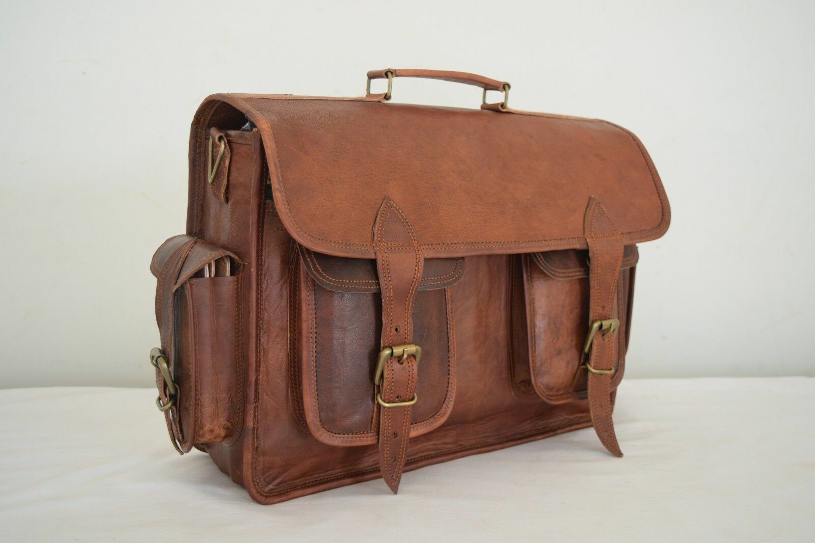 Vintage Leather Satchel Messenger Bag 15