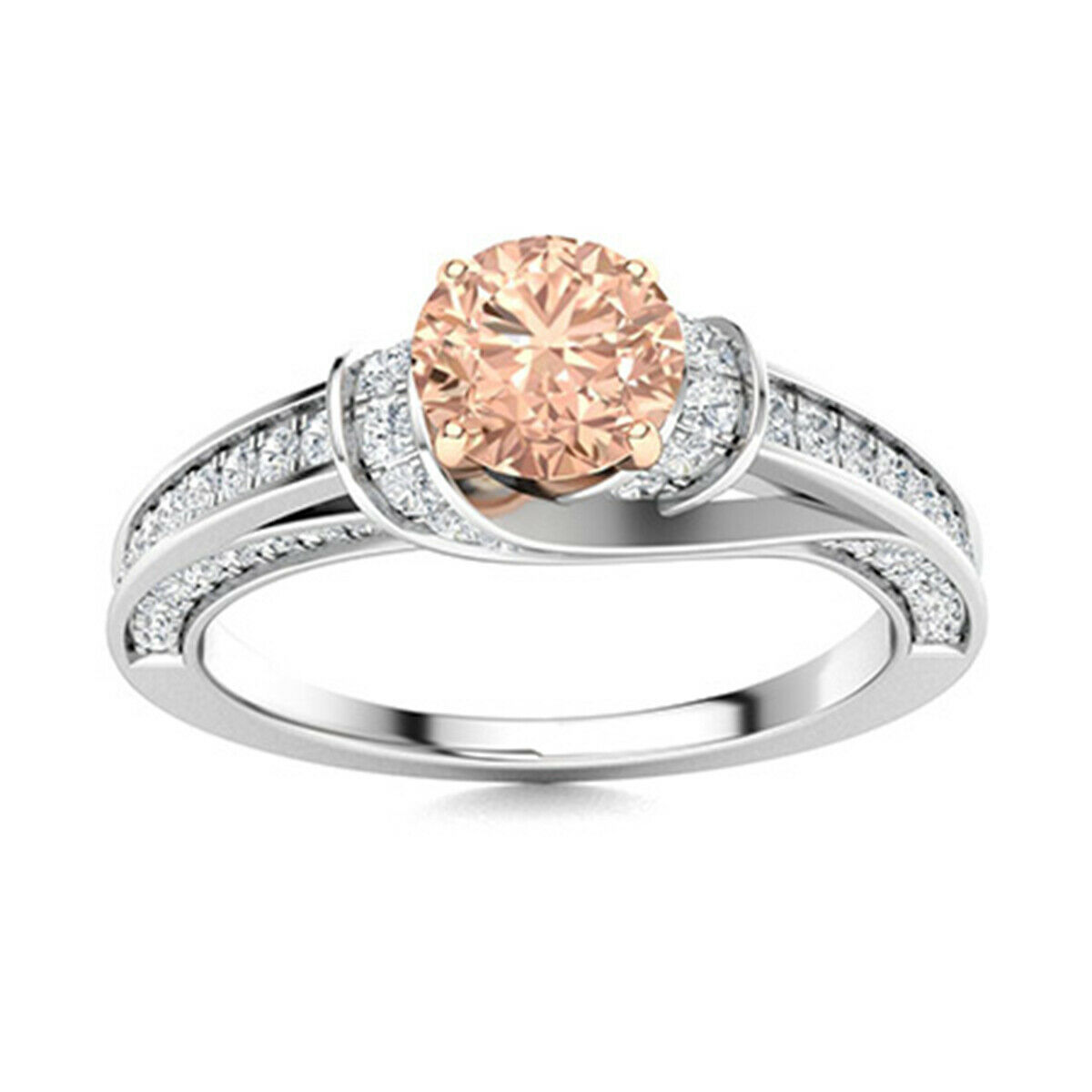 Solitaire Accents 0.50 Ctw Round Morganite 10K White Gold Promise Ring