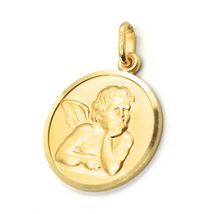 SOLID 18K YELLOW GOLD MEDAL, GUARDIAN ANGEL, 17 mm DIAMETER, VERY DETAILED image 4