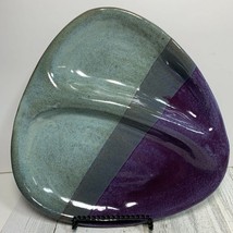 Studio Pottery Divided Triangular Blue Green Purple Plate Signed Taylor - $18.81