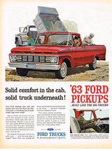 Vintage 1963 Magazine Ad Ford Pickups Solid Comfort In The Cab &amp; Campbells - $5.63