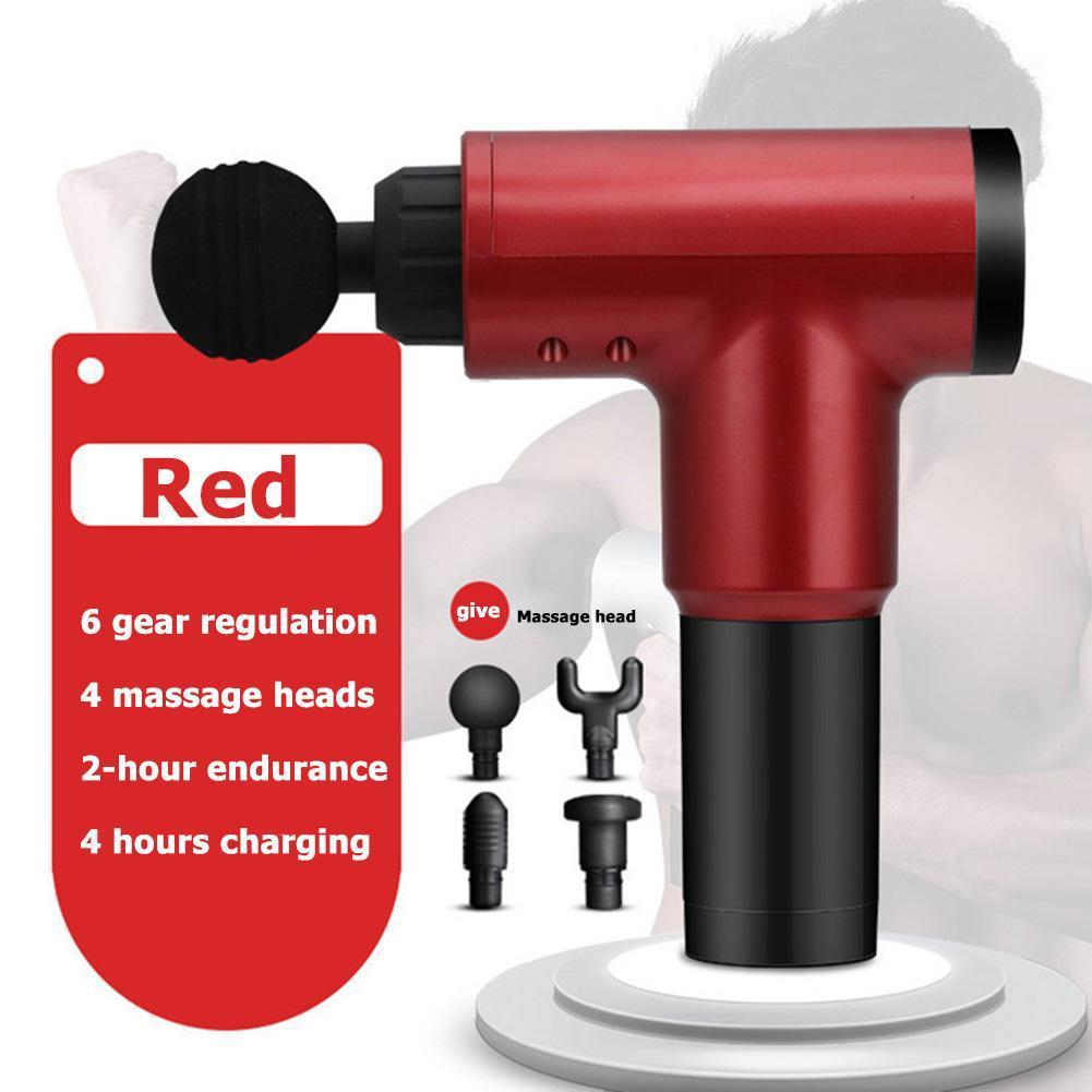 Red Muscle Gun Cordless Rechargeable Deep Tissue Body With 4 Massage Head - Red